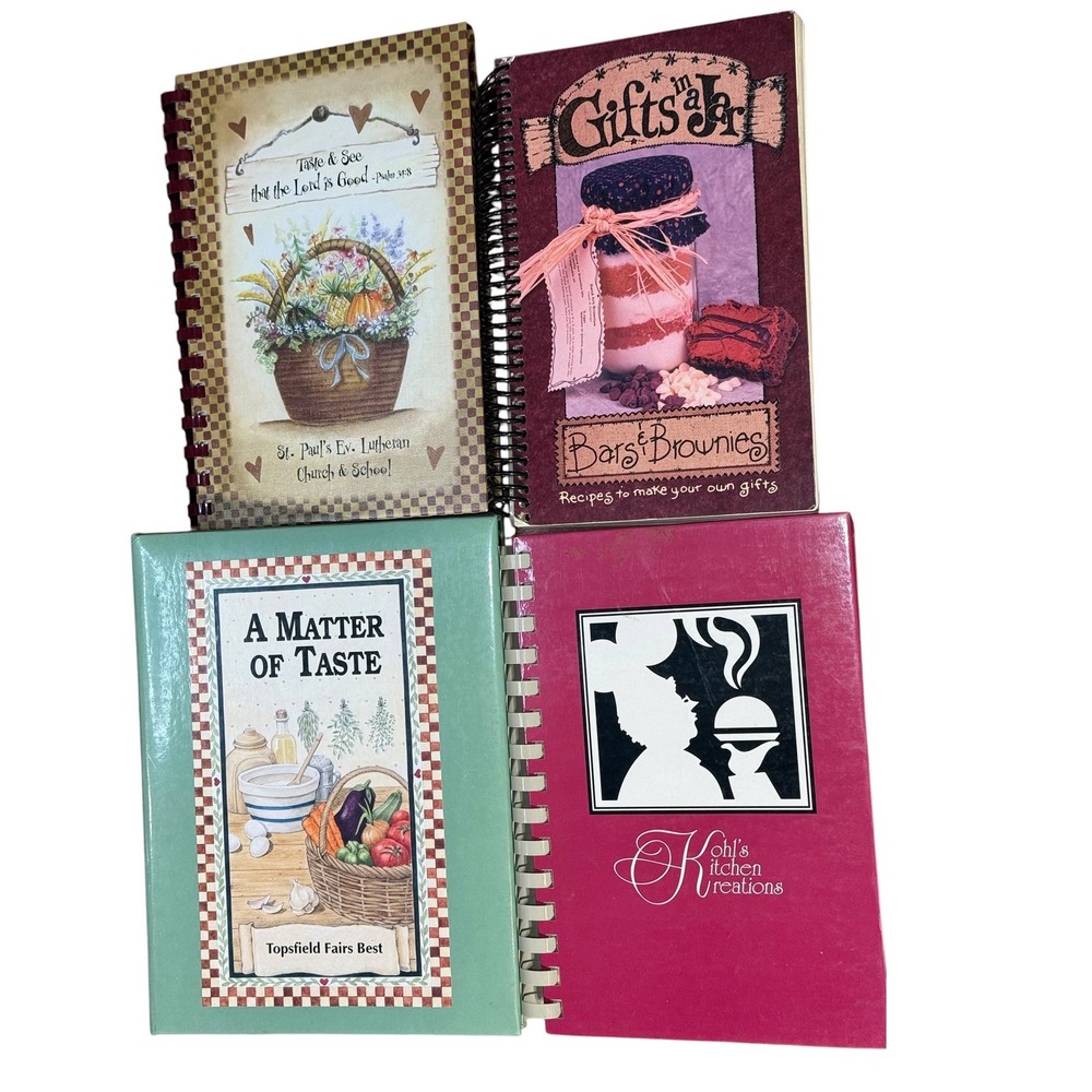 Vintage Community Cookbook Set of 4 Spiral Bound Recipes Americana Country Core